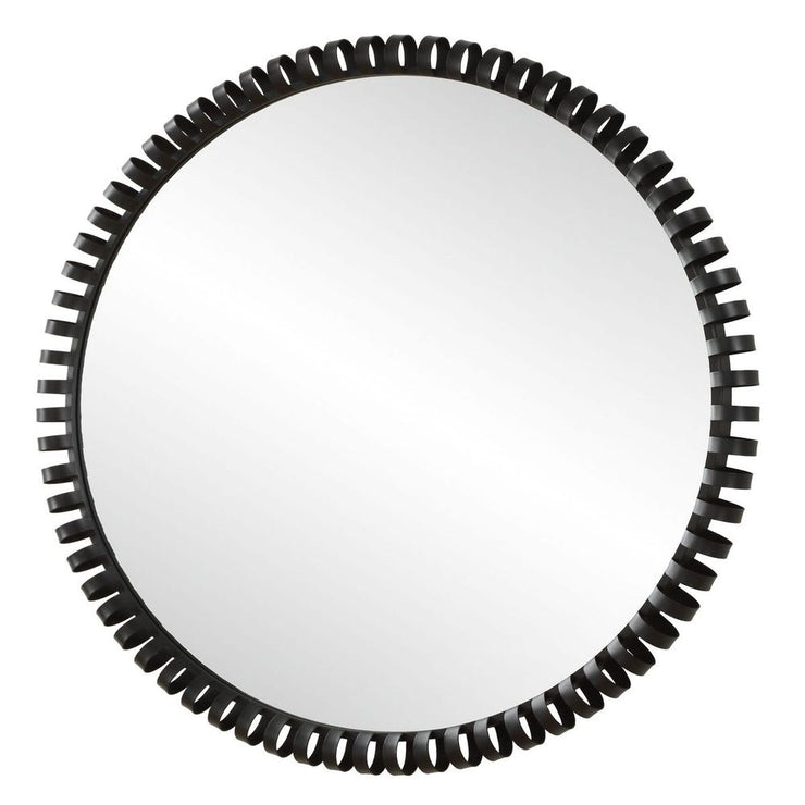 Uttermost Corona Satin Black Iron Round Mirror