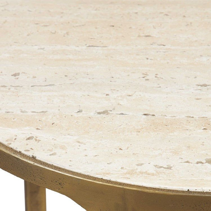 Uttermost Clench Travertine Top With Antiqued Brass Base Round Accent Table
