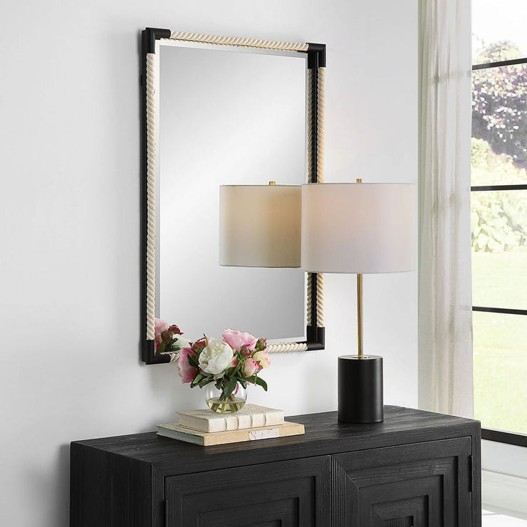 Uttermost Marina White Cotton Rope With Matte Black Iron Mirror