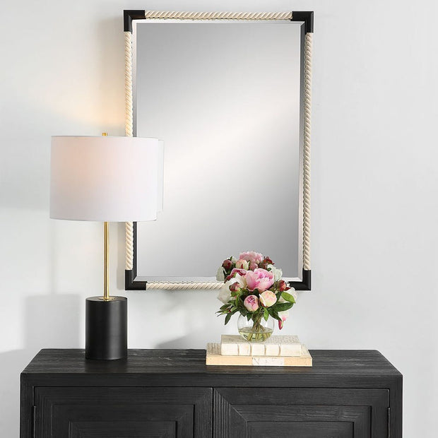 Uttermost Marina White Cotton Rope With Matte Black Iron Mirror