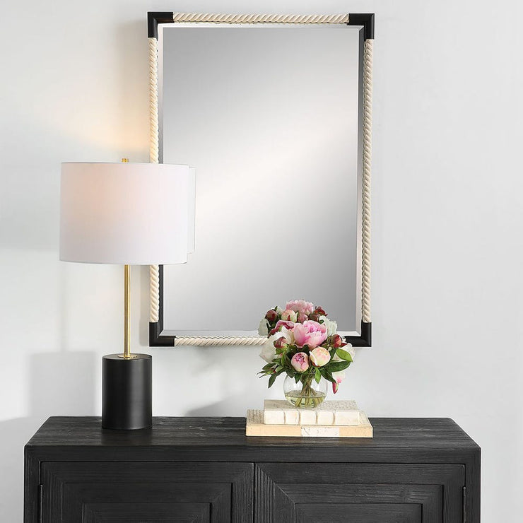 Uttermost Marina White Cotton Rope With Matte Black Iron Mirror