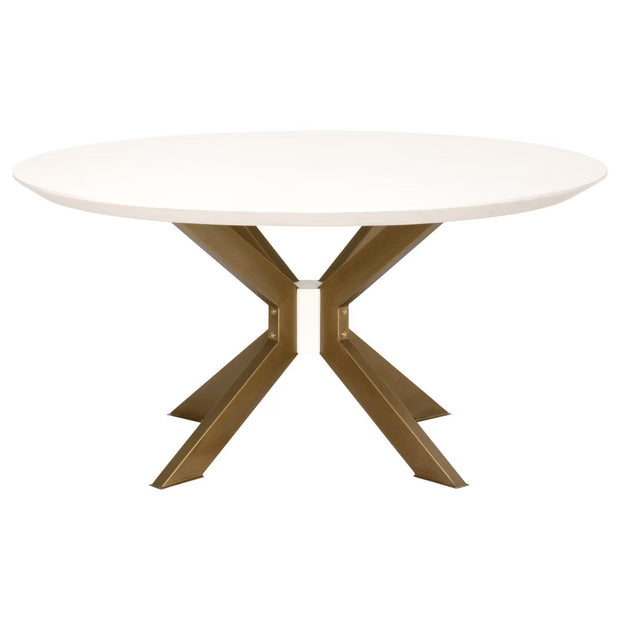 Essentials For Living Industry 60“ Round Dining Table ~ Ivory Concrete, Brass