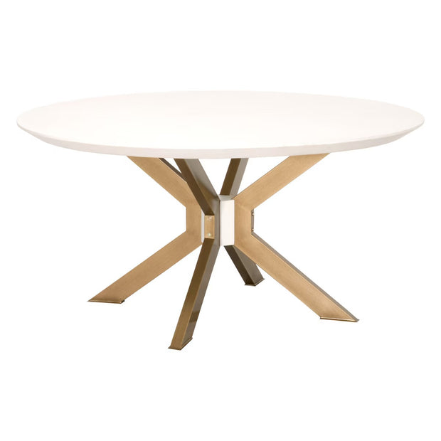 Essentials For Living Industry 60“ Round Dining Table ~ Ivory Concrete, Brass