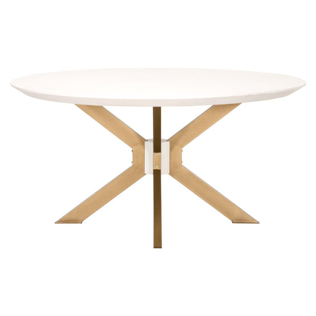 Essentials For Living Industry 60“ Round Dining Table ~ Ivory Concrete, Brass