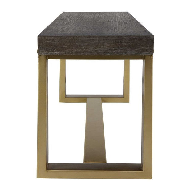 Uttermost Voyage Gray Glazed Wood Top with Brushed Brass Iron Base Bench