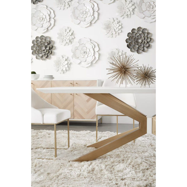 Essentials For Living Industry Rectangle Dining Table ~ Ivory Concrete, Brass