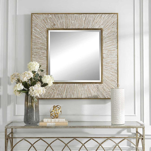 Uttermost Wharton Aged Gold With Whitewashed Wood Square Mirror