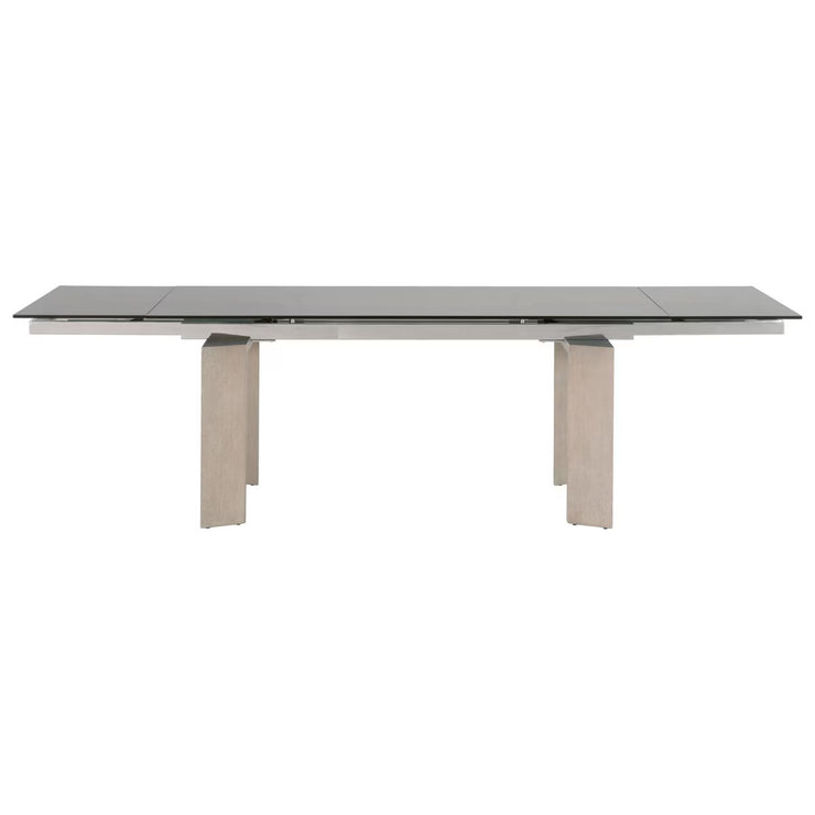 Essentials For Living Jett Extension  Dining Table ~ Natural Gray Ash, Chrome, Smoke Gray Glass