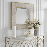 Uttermost Wharton Aged Gold With Whitewashed Wood Square Mirror
