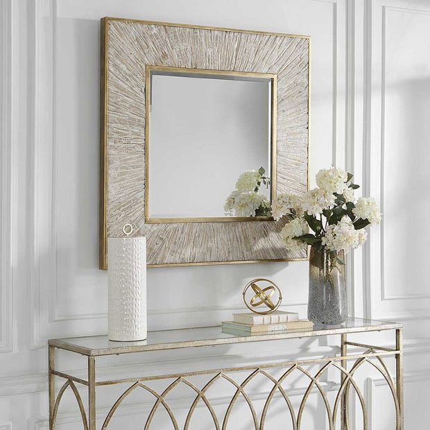 Uttermost Wharton Aged Gold With Whitewashed Wood Square Mirror