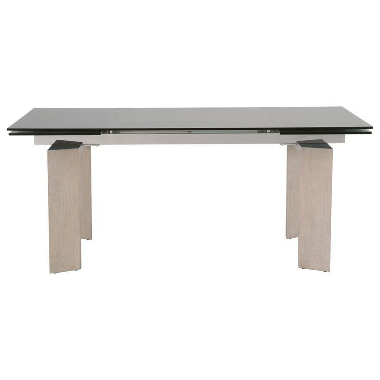 Essentials For Living Jett Extension  Dining Table ~ Natural Gray Ash, Chrome, Smoke Gray Glass