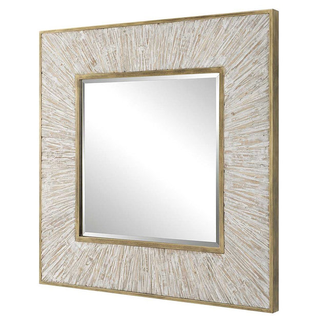 Uttermost Wharton Aged Gold With Whitewashed Wood Square Mirror