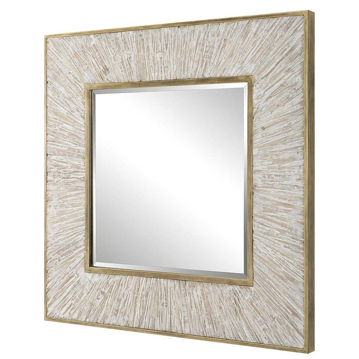 Uttermost Wharton Aged Gold With Whitewashed Wood Square Mirror