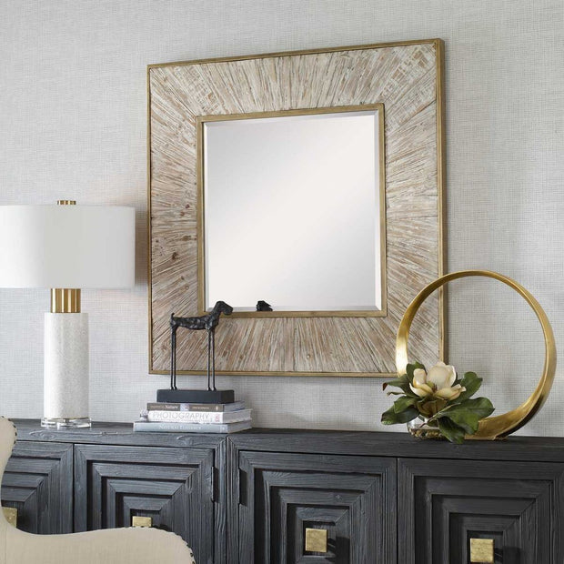 Uttermost Wharton Aged Gold With Whitewashed Wood Square Mirror