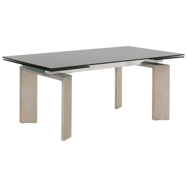 Essentials For Living Jett Extension  Dining Table ~ Natural Gray Ash, Chrome, Smoke Gray Glass