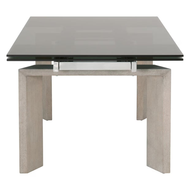 Essentials For Living Jett Extension  Dining Table ~ Natural Gray Ash, Chrome, Smoke Gray Glass