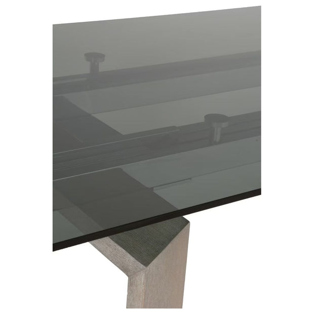 Essentials For Living Jett Extension  Dining Table ~ Natural Gray Ash, Chrome, Smoke Gray Glass
