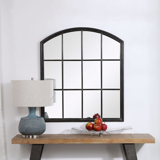 Uttermost Lyda Distressed Black Arch Window Pane Mirror