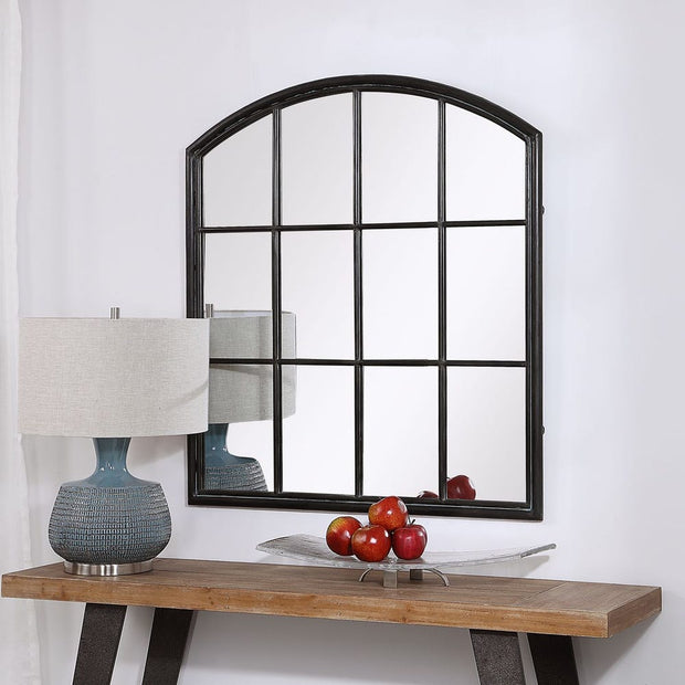 Uttermost Lyda Distressed Black Arch Window Pane Mirror