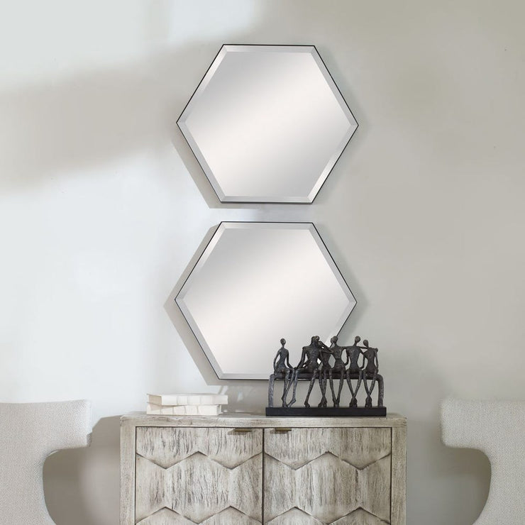 Uttermost Amaya Soft Matte Black Hexagon Mirrors ~ Set Of 2