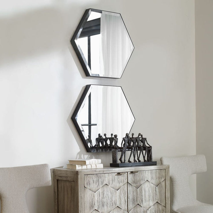 Uttermost Amaya Soft Matte Black Hexagon Mirrors ~ Set Of 2