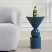 Uttermost Trig Blue Geometric Round Side Table
