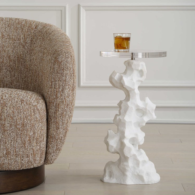 Uttermost Remnant White Stone With Crystal Top Drink Table