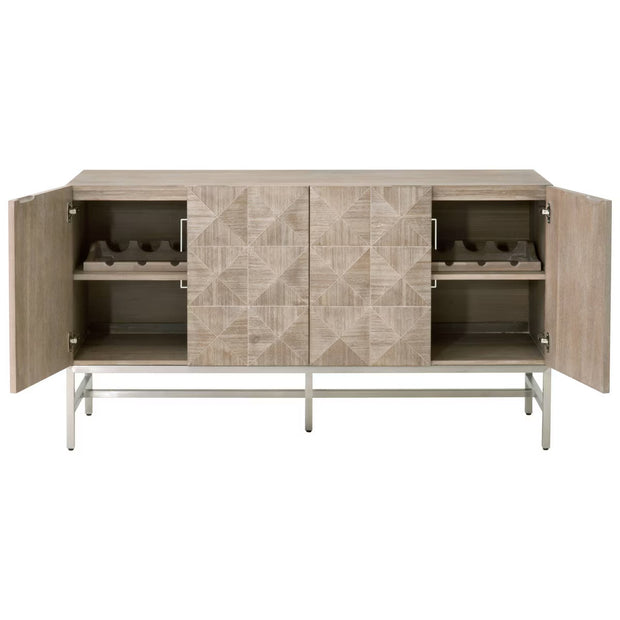 Essentials For Living Atlas Natural Gray Acacia With Brushed Stainless Steel Media Sideboard
