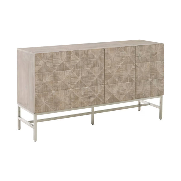 Essentials For Living Atlas Natural Gray Acacia With Brushed Stainless Steel Media Sideboard