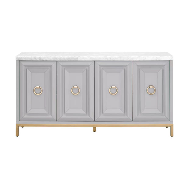 Essentials For Living Azure Carrera White Carrera Marble Dove Gray With Brushed Gold Media Sideboard