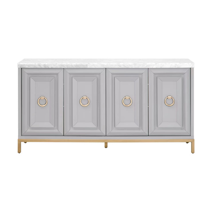 Essentials For Living Azure Carrera White Carrera Marble Dove Gray With Brushed Gold Media Sideboard