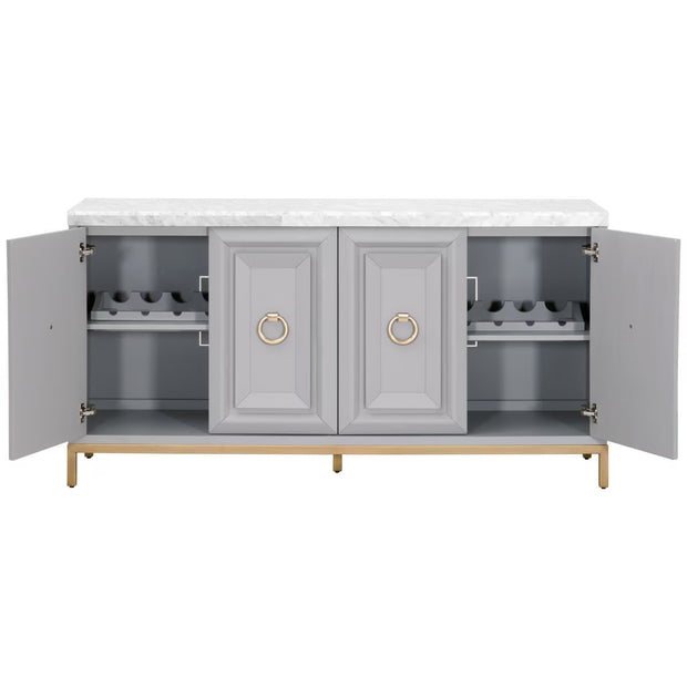 Essentials For Living Azure Carrera White Carrera Marble Dove Gray With Brushed Gold Media Sideboard