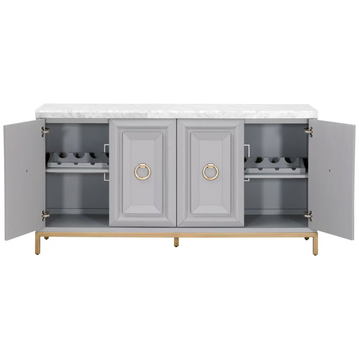 Essentials For Living Azure Carrera White Carrera Marble Dove Gray With Brushed Gold Media Sideboard