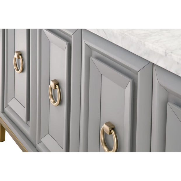 Essentials For Living Azure Carrera White Carrera Marble Dove Gray With Brushed Gold Media Sideboard