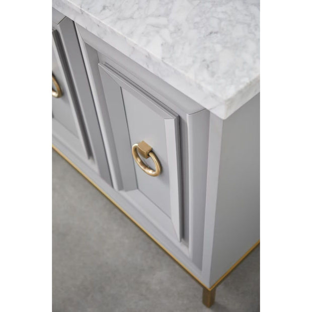 Essentials For Living Azure Carrera White Carrera Marble Dove Gray With Brushed Gold Media Sideboard