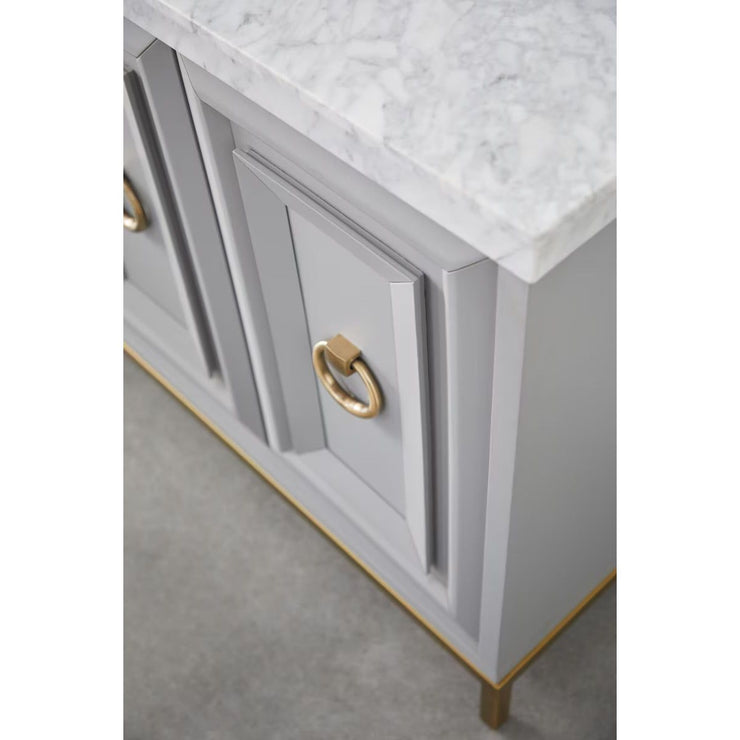 Essentials For Living Azure Carrera White Carrera Marble Dove Gray With Brushed Gold Media Sideboard