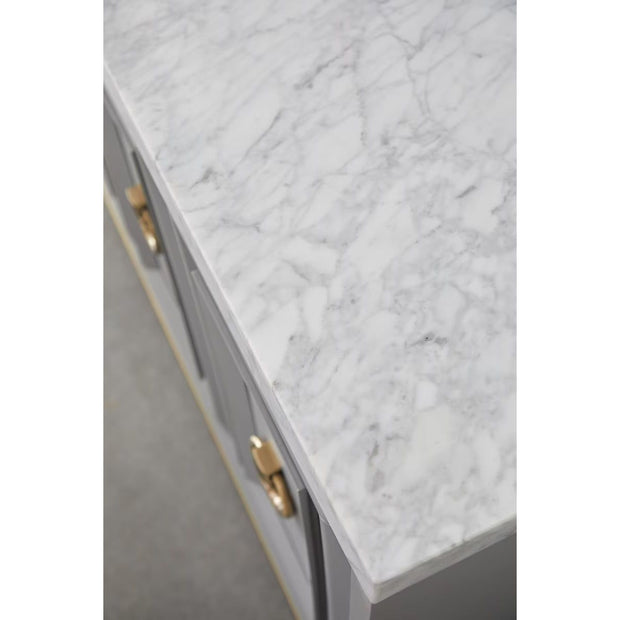 Essentials For Living Azure Carrera White Carrera Marble Dove Gray With Brushed Gold Media Sideboard