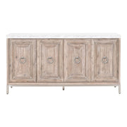 Essentials For Living Azure Carrera  White Carrera Marble, Natural Gray Acacia With Brushed Stainless Steel Media Sideboard
