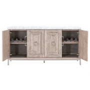 Essentials For Living Azure Carrera  White Carrera Marble, Natural Gray Acacia With Brushed Stainless Steel Media Sideboard