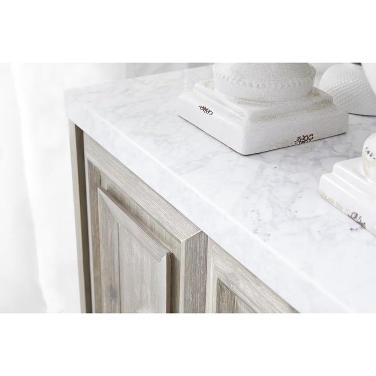 Essentials For Living Azure Carrera  White Carrera Marble, Natural Gray Acacia With Brushed Stainless Steel Media Sideboard