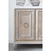 Essentials For Living Azure Carrera  White Carrera Marble, Natural Gray Acacia With Brushed Stainless Steel Media Sideboard
