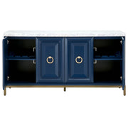 Essentials For Living Azure Carrera White Carrera Marble, Navy Blue With Brushed Gold Media Sideboard