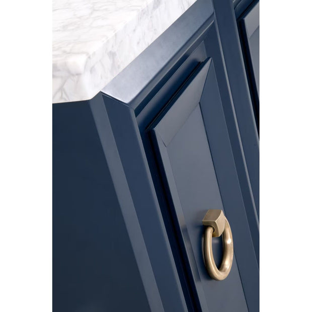 Essentials For Living Azure Carrera White Carrera Marble, Navy Blue With Brushed Gold Media Sideboard