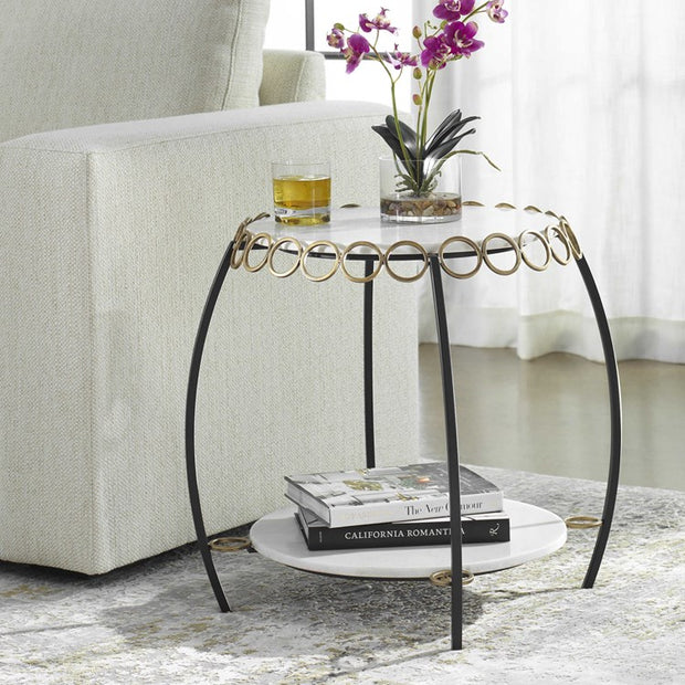 Uttermost Chainlink White Marble Top With Matte Black Iron Base Round Table