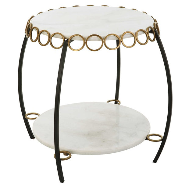 Uttermost Chainlink White Marble Top With Matte Black Iron Base Round Table