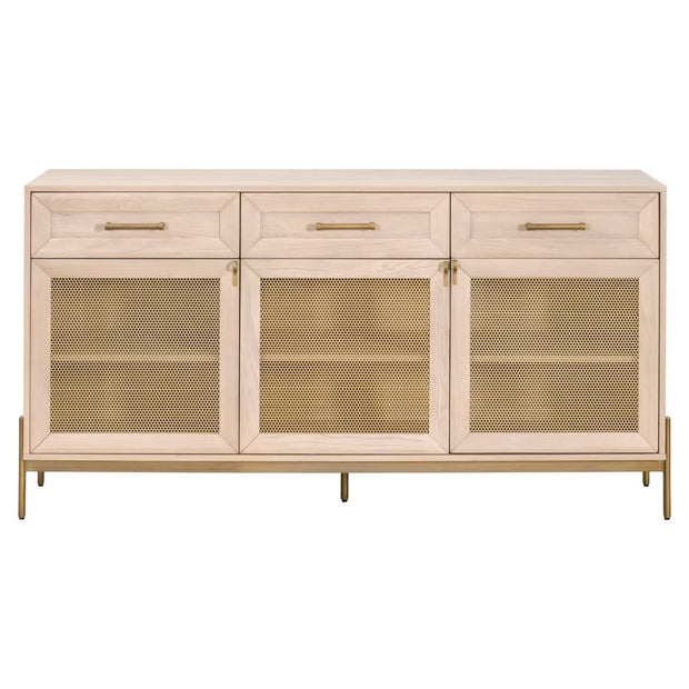 Essentials For Living Dwell Light Honey Oak With Brushed Gold Media Sideboard