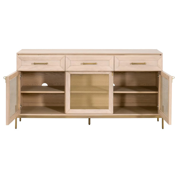 Essentials For Living Dwell Light Honey Oak With Brushed Gold Media Sideboard