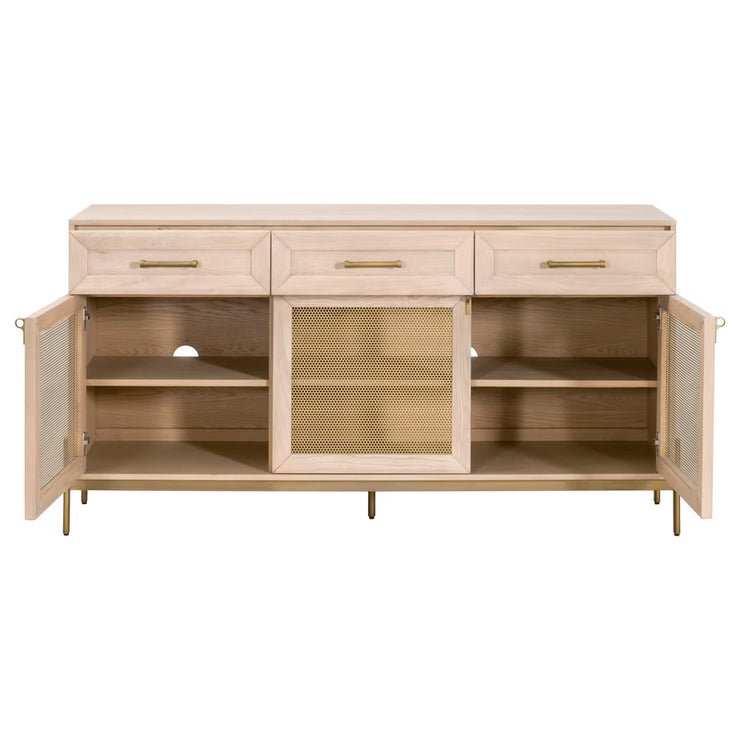 Essentials For Living Dwell Light Honey Oak With Brushed Gold Media Sideboard