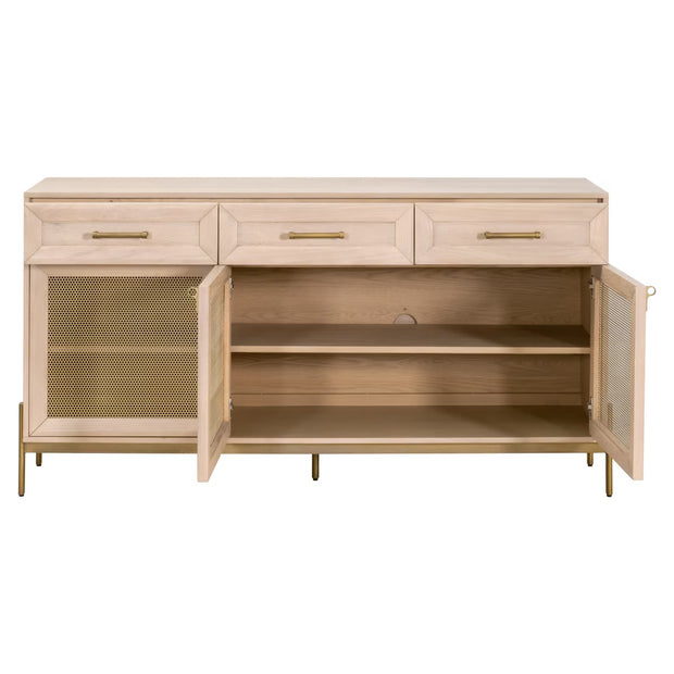 Essentials For Living Dwell Light Honey Oak With Brushed Gold Media Sideboard