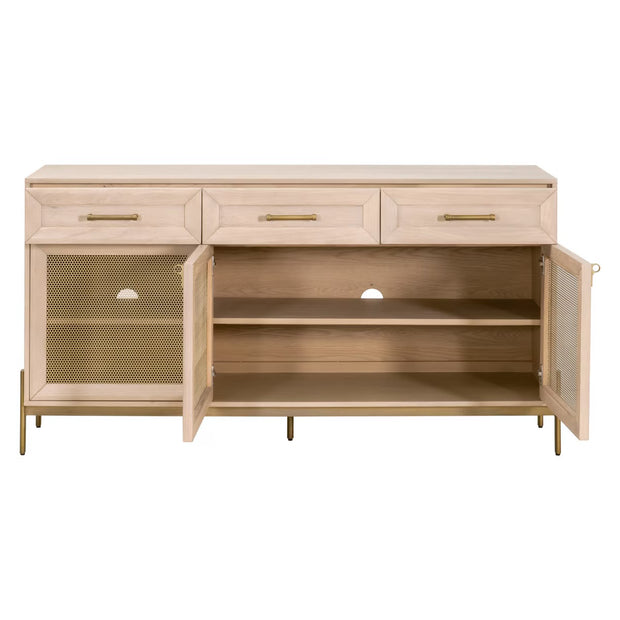 Essentials For Living Dwell Light Honey Oak With Brushed Gold Media Sideboard